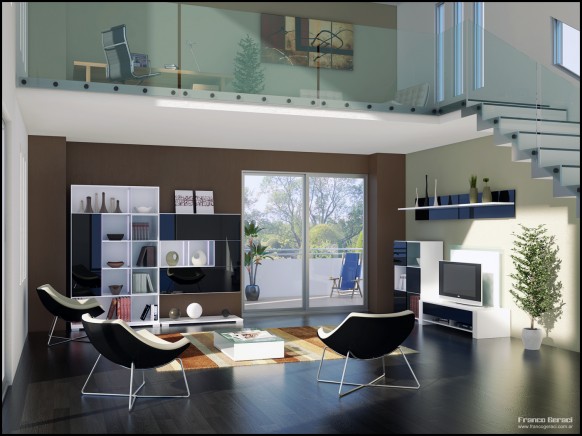 3d Rendering Loft Attractive 3D Rendering Inside Modern Loft Style Which Furnished With Modern Living Space Decoration And Two Story Ideas Living Room  Astonishing Modern Living Room Design With Glass Wall Decorations