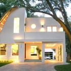 White Schemed And Attractive White Schemed Car Garage And Wall House Involved Wood Glass Windows And Wall Lamp In Ground And First Floor Decoration Smart Garage Design In Various Decoration Ideas And Themes
