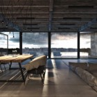 Dining Room Displaying Awesome Dining Room Interior Scheme Displaying Natural Dark Accent Of Cloudy Outdoor With Track Lamp Set Dream Homes Modern Industrial Interior Design With Exposed Ceiling And Structural Glass Floors