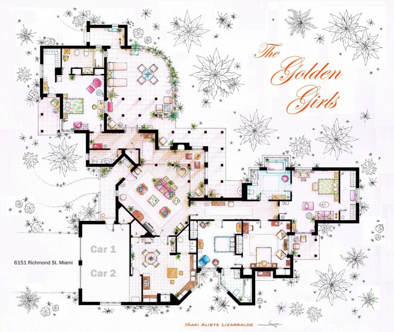 Interior Layout Golden Awesome Interior Layout Of The Golden Girls Using TV Home Floor Plans On Wooden Floor Involved Living And Dining Room Decoration  Imaginative Floor Plans Of Television Serial Movie House