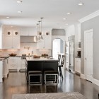 Small Kitchen With Awesome Small Kitchen Island Ideas With Glaring Pendant Lights Cool Bar Stools Vintage White Kitchen Cabinet Shiny Ceiling Lights White Brick Kitchen Backsplash Kitchens Elegant Small Kitchen Island Ideas To Grant A Fancy Dishing Spot