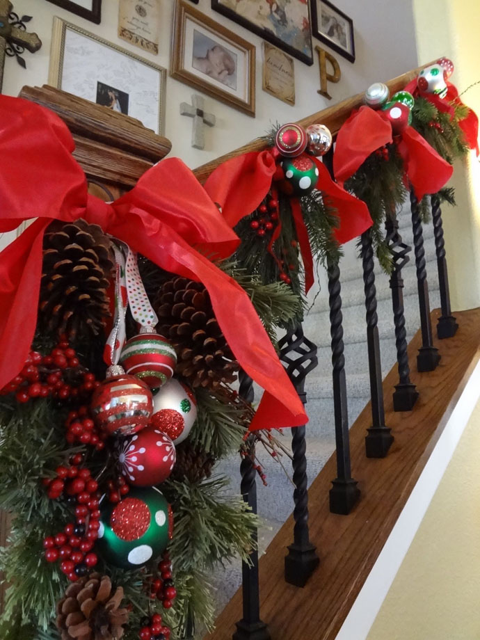 Staircase Christmas Integrating Awesome Staircase Christmas Decor Idea Integrating Pines And Colored Jingle Bells With Red Ribbon To Install Decoration  Magnificent Christmas Decorations On The Staircase Railing