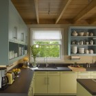 Contemporary Kitchen The Beautiful Contemporary Kitchen Design Inside The House With Small Window Applied Green Painted Kitchen Cabinet Kitchens Colorful Kitchen Cabinets For Eye Catching Paint Colors