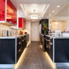Contemporary Kitchen Led Beautiful Contemporary Kitchen Design With Led Under Cabinet Lighting And Red Black Cabinet Also Tile Flooring Idea Decoration Stylish Home With Smart Led Under Cabinet Lighting Systems For Attractive Styles