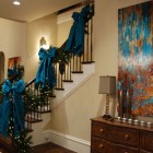 Electric Blue On Beautiful Electric Blue Ribbon Attached On Staircase Christmas Decor Balustrade Along The Stairs With Mistletoe Decoration Magnificent Christmas Decorations On The Staircase Railing