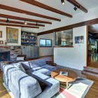 Living Room Grey Beautiful Living Room Design With Grey Sectional Sofa Also Wooden Circular Table At Modern Ranch House With Carpet Area Decoration Stylish Modern Ranch Home Interior In Bright Color Decoration