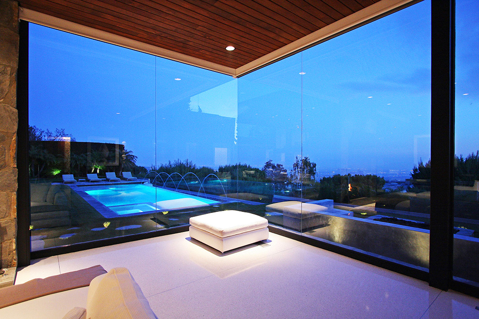 Room Space Beverly Breathtaking Room Space Design In Beverly Hills Mansion With White Colored Ottoman Chair And Transparent Glass Wall Architecture Stunning Beverly Hills House With Modern Interior Decorating Ideas