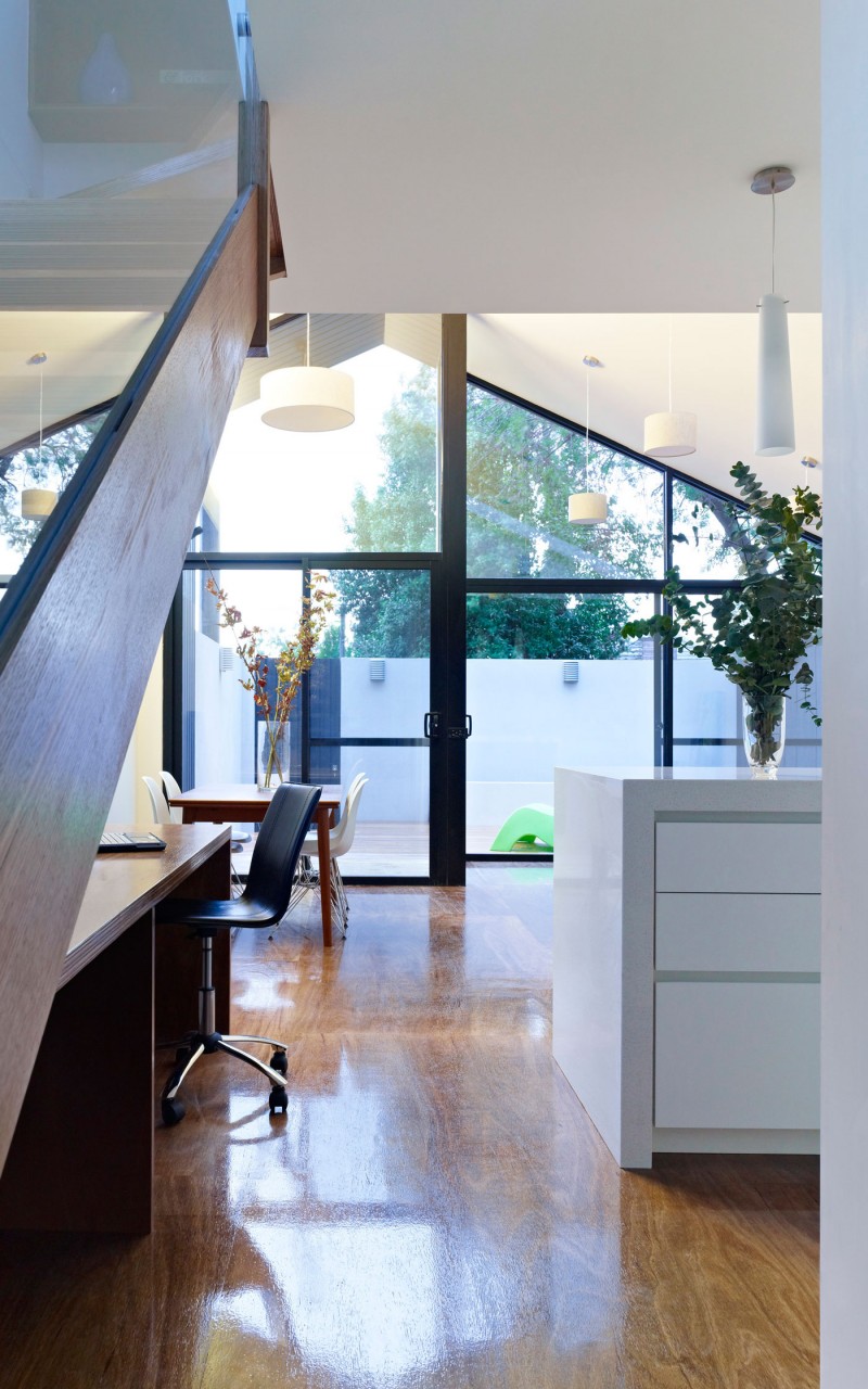 Home Office View Bright Home Office Overlooking Courtyard View Through Transparency On The Wall Involving Patented Desk And Chair Decoration  Fresh House Decoration In Summer Theme