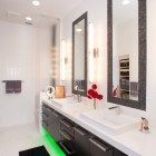 Bathroom Design House Brilliant Bathroom Design In Contemporary House With Green Led Under Cabinet Lighting And Dark Wood Vanity Decoration Stylish Home With Smart Led Under Cabinet Lighting Systems For Attractive Styles