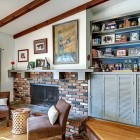 Family Room Exposed Brilliant Family Room Design With Exposed Brick Fireplace In Modern Ranch House With Hardwood Flooring Ideas Decoration Stylish Modern Ranch Home Interior In Bright Color Decoration
