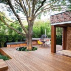 Naroon Modern Exterior Brilliant Maroon Modern Backyard Project Exterior Design With Wooden Deck And Outdoor Fireplace At Corner Decoration Beautiful Modern Backyard Ideas To Relax You At Charming Home