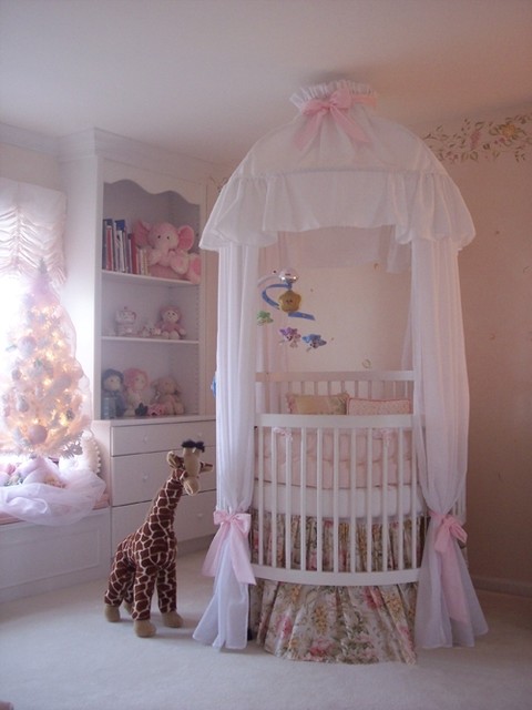 Baby Room Idea Calm Baby Room For Girl Idea With White Painted Wall Ceiling And Floor To Match White Round Crib With Canopy Kids Room Adorable Round Crib Decorated By Vintage Ornaments In Small Room