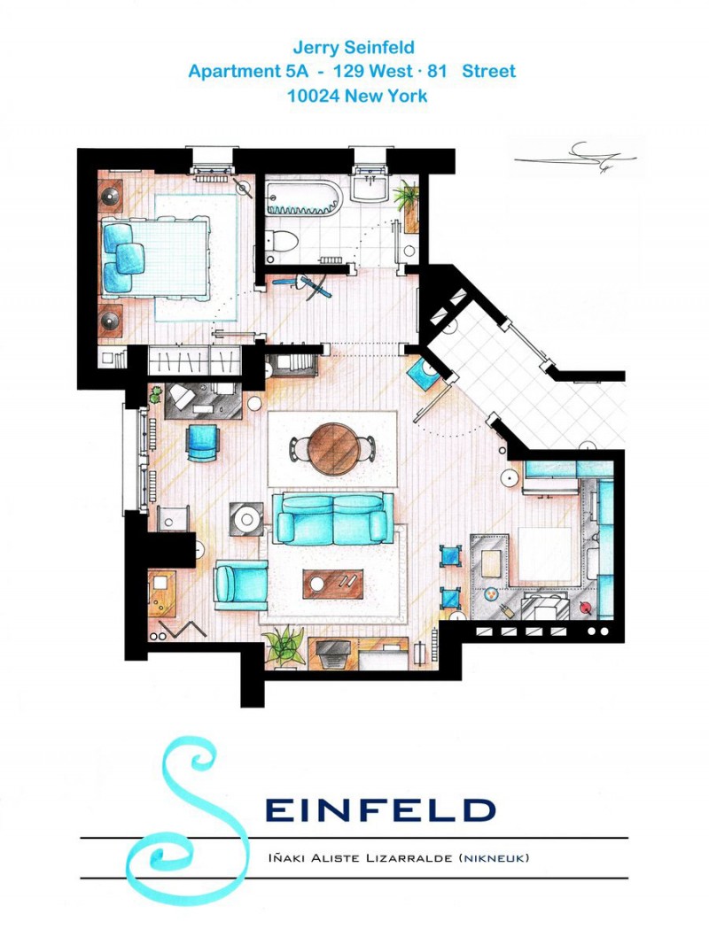 Seinfeld Apartments Home Captivating Seinfeld Apartments With TV Home Floor Plans Involved Light Blue Ocean Colored Sofa With Wooden Coffee Table Decoration Imaginative Floor Plans Of Television Serial Movie House