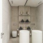 Taupe Bathroom Cerammic Captivating Taupe Bathroom Including Cozy White Ceramic And Closet On The Grey Marble Tiles Flooring In Small Bathroom Space Apartments Create An Elegant Modern Apartment With Ivory White Paint Colors