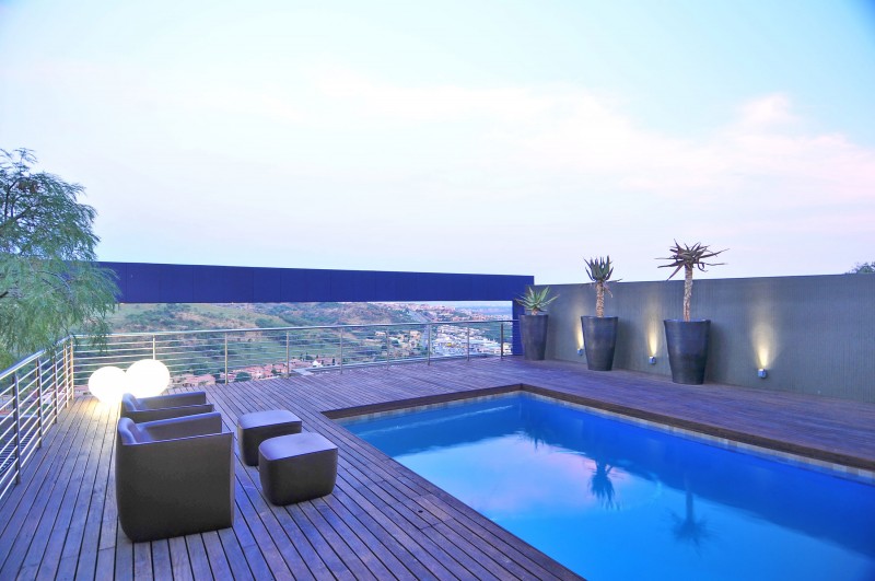 Blue Sky Swimming Charming Blue Sky Views From Swimming Pool Beautified With Double Lounge And Foot Rest In House Tat Residence Dream Homes  Picturesque Art Decor In The Modern House With Breathtaking City Scenery