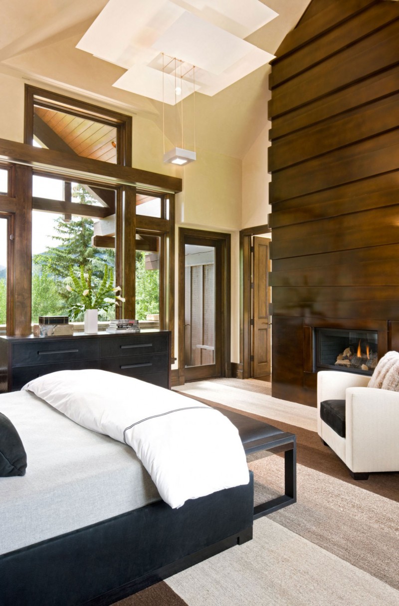 Bedroom Design Lamp Chic Bedroom Design With Pendant Lamp In Willoughby Way Residence That Fire Place Beside The Chair Design Interior Design  Elegant Rustic House Using Soft Color And Wood Combinations