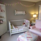 Light Grey Girl Chic Light Grey Painted Baby Girl Bedroom With White Crib Bedding For Girls Coupled With Pink Skirted Lounge Kids Room Charming Crib Bedding For Girls With Girlish Atmosphere