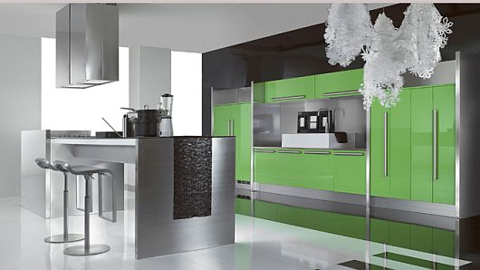 Ultra Modern With Chic Ultra Modern Kitchen Designs With Glossy Green Kitchen Cabinet And Adorned With Glass Pendant Lamp From Tecnocucina Kitchens Elegant Modern Kitchen Design Collections Beautifying Kitchen Interior