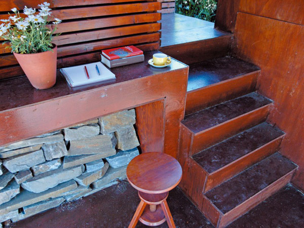 Details In Kolonihagen Classic Details In The Casa Kolonihagen Norway With Brown Desk And Rounded Wooden Stool Near Brown Staircase Dream Homes  Stunning Holiday House Design As Best Choice For Spending Summer Holiday