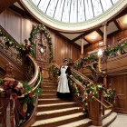 Farmhouse Staircase Idea Classic Farmhouse Staircase Christmas Decor Idea In Main Hall With Branched Staircase And Huge Dome Ceiling Decoration Magnificent Christmas Decorations On The Staircase Railing