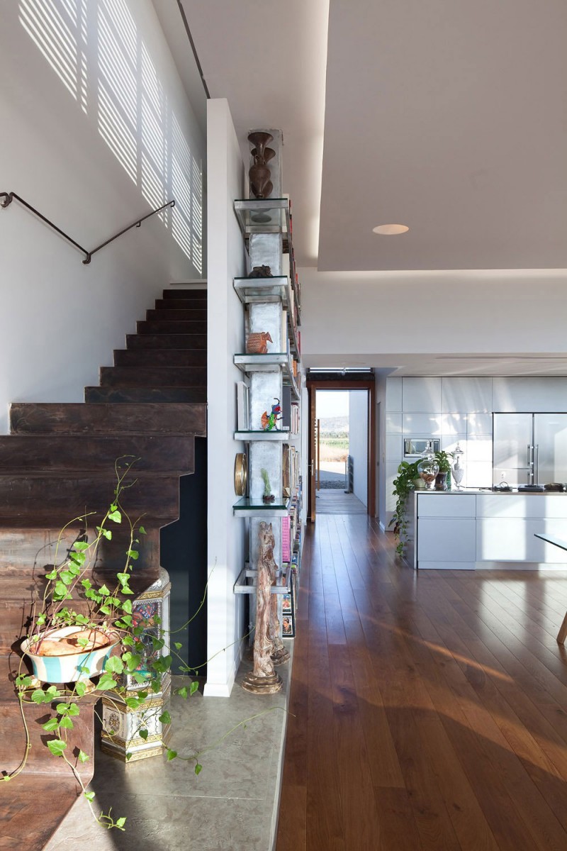 Wooden Constructed Iron Classic Wooden Constructed Ladder With Iron Railing Installed Near White Painted Wall And Books Shelves In Artistic Clutter House Decoration  Surprising Home Decoration With An Open Landscape Of Seaside Views