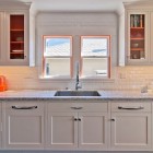 White Painted In Clean White Painted Kitchen Cabinet In Eclectic Kitchen Design With Marble Countertop And White Tile Backsplash Idea Kitchens Colorful Kitchen Cabinets For Eye Catching Paint Colors