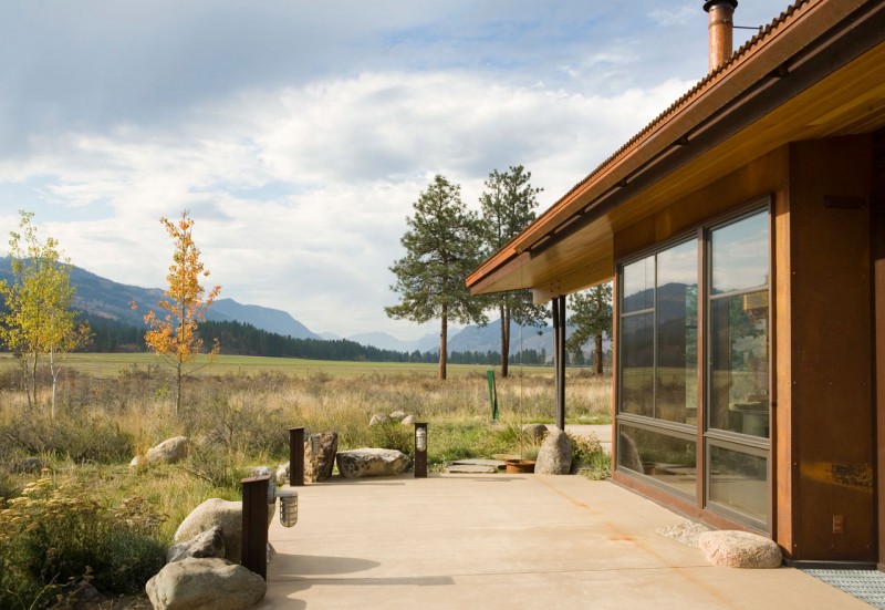 Terrace Area Creek Clear Terrace Area In Wolf Creek Residence That Stones And Planters Make The Area More Comfortable Decoration  Fabulous Contemporary Cabin Among The Beautiful Scenery View