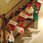 Santa Themed As Colorful Santa Themed Socks Installed As Staircase Christmas Decor With Green And Red Colored Ribbon On Handrail Decoration Magnificent Christmas Decorations On The Staircase Railing