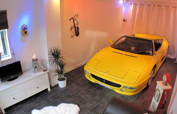 Car In Ferrari Comfortable Car In Home Yellow Ferrari Design Interior For Garage Space With Minimalist And Contemporary Furniture Ideas Dream Homes Fascinating Home With Modern Garage Plans For Urban People Living Space