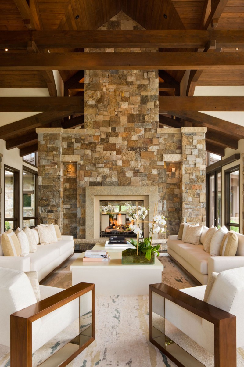 Fire Place Willoughby Cool Fire Place Design In Willoughby Way Residence That Stone Bricks Wall Make Robust The Decor Interior Design  Elegant Rustic House Using Soft Color And Wood Combinations