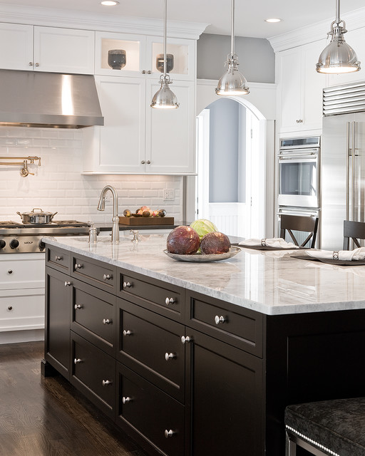 Industrial Kitchen Triple Cool Industrial Kitchen Design With Triple Pendant Lamp With White Kitchen Cupboards Paint And Marble Countertop Kitchens  Fantastic Kitchen Cupboards Paint Ideas With Chic Cupboards Arrangements