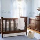 Light Blue The Cool Light Blue Splash Covering The Wall And Rug To Hit Dark Brown Painted Modern Crib Bedding With White Skirt Kids Room Inspirational Modern Crib Bedding With Lovely Color Combination