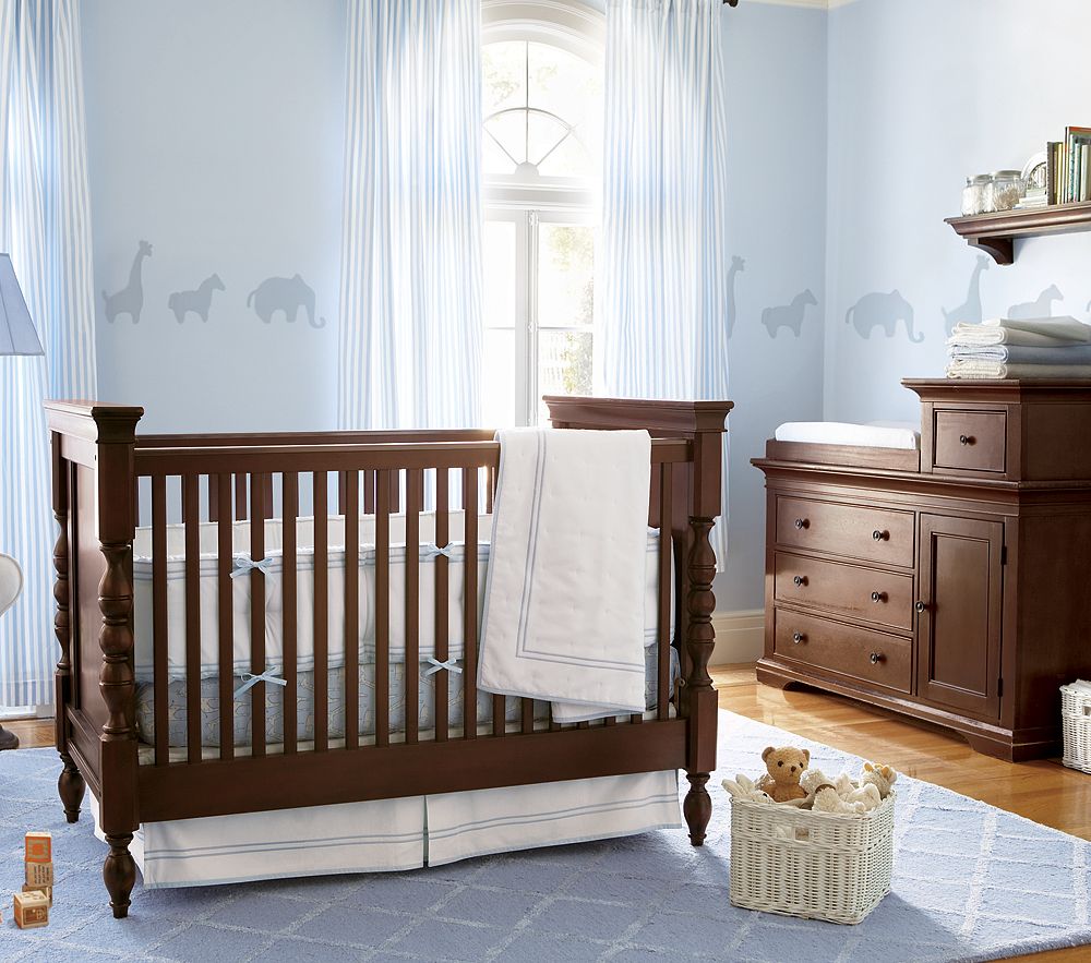 Light Blue The Cool Light Blue Splash Covering The Wall And Rug To Hit Dark Brown Painted Modern Crib Bedding With White Skirt Kids Room Inspirational Modern Crib Bedding With Lovely Color Combination