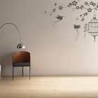 Wall Stickers Cage Cool Wall Stickers Birds And Cage Design In Relaxing Room Completed With Small Modern Chair Furniture And Industrial Lampshade Design Ideas Decoration Unique Wall Sticker Decor For Your Elegant Residence Interiors