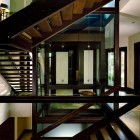Wooden Stairacse In Cool Wooden Staircase Design Ideas In Willoughby Way Residence That Screen Glass Completed The Decor Interior Design Elegant Rustic House Using Soft Color And Wood Combinations