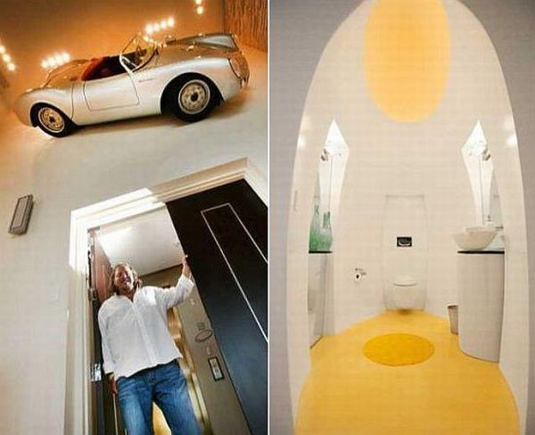 Car In Dezer Creative Car In Home Gil Dezer Porsche Completed With Small Modern Bathroom Space With White And Yellow Color Decoration Ideas Dream Homes Fascinating Home With Modern Garage Plans For Urban People Living Space