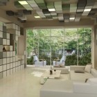 Pixel Decoration Spacious Creative Pixel Decoration Concept For Spacious Living Room Combined With Glass Wall And Natural Bamboo Garden Living Room Astonishing Modern Living Room Design With Glass Wall Decorations