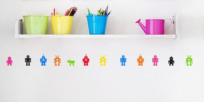 Wall Stickers In Creative Wall Stickers Robots Design In Kids Playroom Interior With Colorful Decoration And Furniture Design Ideas Decoration Unique Wall Sticker Decor For Your Elegant Residence Interiors