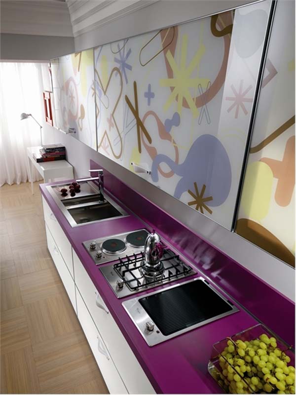 Violet Kitchen The Cute Violet Kitchen Island In The Crystal By Scavolini That Wooden Floor Make Perfect The Interior Area Kitchens Stunning Glass Kitchen Furniture Idea To Decorate Your Kitchen