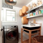 Laundry Room Iconic Eclectic Laundry Room Planner With Iconic Washing Stand Tough Metallic Pendant Light Minimalist Wall Shelves Rattan Basket Small Washing Stand Interior Design Smart And Beautiful Laundry Rooms That Inspire Your Design Creativity