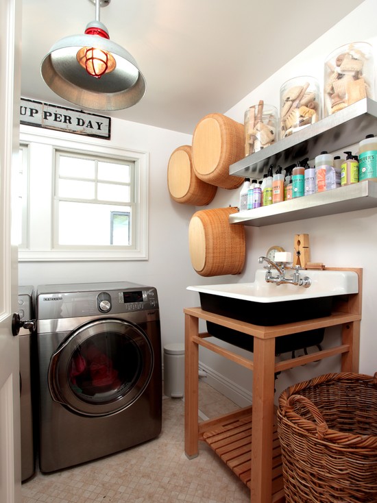 Laundry Room Iconic Eclectic Laundry Room Planner With Iconic Washing Stand Tough Metallic Pendant Light Minimalist Wall Shelves Rattan Basket Small Washing Stand Interior Design  Smart And Beautiful Laundry Rooms That Inspire Your Design Creativity