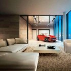 Car In Car Elegant Car In Home Red Car Beige Living Area Design Interior With Beige Sofa Furniture In Modern Decoration Ideas Dream Homes Fascinating Home With Modern Garage Plans For Urban People Living Space