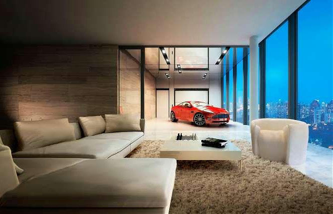 Car In Car Elegant Car In Home Red Car Beige Living Area Design Interior With Beige Sofa Furniture In Modern Decoration Ideas Dream Homes Fascinating Home With Modern Garage Plans For Urban People Living Space