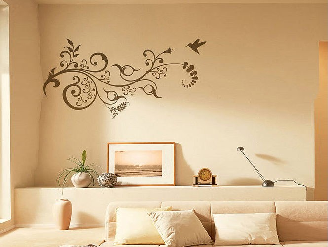 Wall Stickers Design Elegant Wall Stickers Floral Motif Design Interior With Beige Sofa Furniture In Modern Decoration Ideas For Inspiration To Your House Decoration Unique Wall Sticker Decor For Your Elegant Residence Interiors