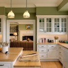 Farmhouse Kitchen Cheap Enchanting Farmhouse Kitchen Design With Cheap Kitchen Cabinets Applied Wooden Countertop And Industrial Pendants Kitchens Enchanting Cheap Kitchen Cabinets For Contemporary Kitchen Designs