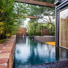 Naroon Modern Design Enchanting Maroon Modern Backyard Project Design With Swimming Pool With Glass Tile Liner With Bamboo Trees Decoration Beautiful Modern Backyard Ideas To Relax You At Charming Home