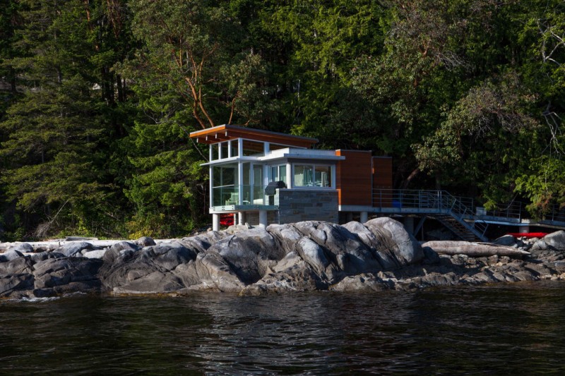 Shady Greenery Rocks Enchanting Shady Greenery And Huge Rocks Near Large River Transparent Glass Wall Long Bridge With Metallic Railing Architecture Stunning Waterfront House With Lush Forest Landscape