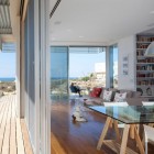 Wooden Striped White Excellent Wooden Striped Floor With White Wooden Glass Windows Furnished Glass Dining Desk With White Single Chairs In Artistic Clutter House Decoration Surprising Home Decoration With An Open Landscape Of Seaside Views