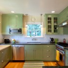 Craftsman Kitchen Green Exciting Craftsman Kitchen Design With Green Kitchen Cupboards Paint And White Tile Backsplash And Dark Countertop Too Kitchens Fantastic Kitchen Cupboards Paint Ideas With Chic Cupboards Arrangements