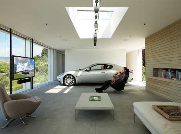 Garage Interior Near Exciting Garage Interior Design Installed Near With Contemporary Living Room Completed Flat Screen TV Beside Glass Windows Decoration  Smart Garage Design In Various Decoration Ideas And Themes